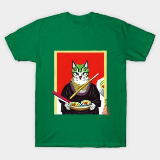 Samurai Cat Enjoying Ramen T-Shirt